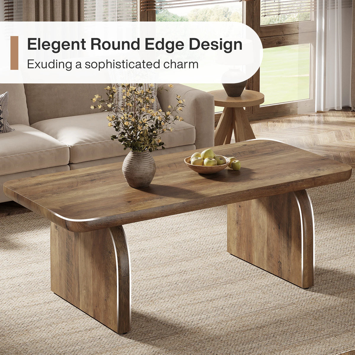 Table basse rectangulaire angles arrondis – Bois brun, 120 cm