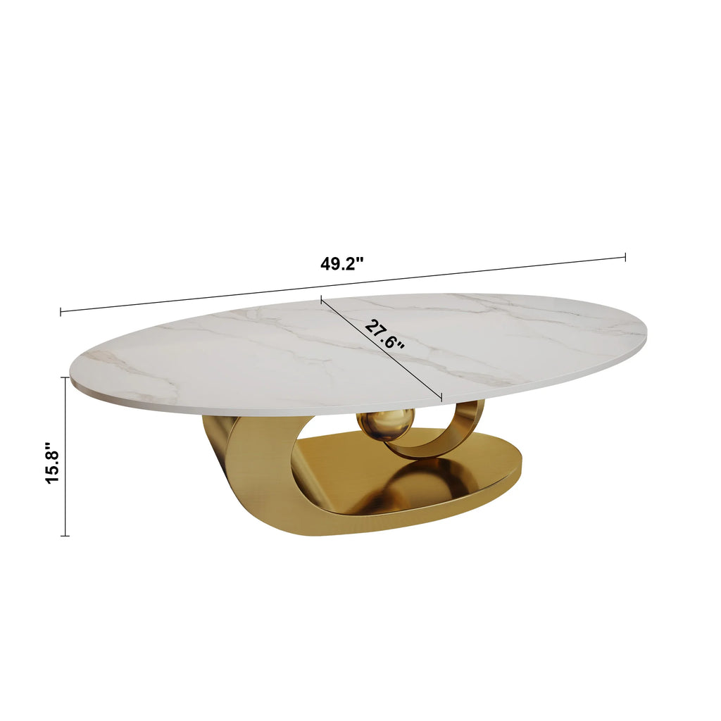 Table basse sculpturale – Marbre & piètement acier, 125 cm