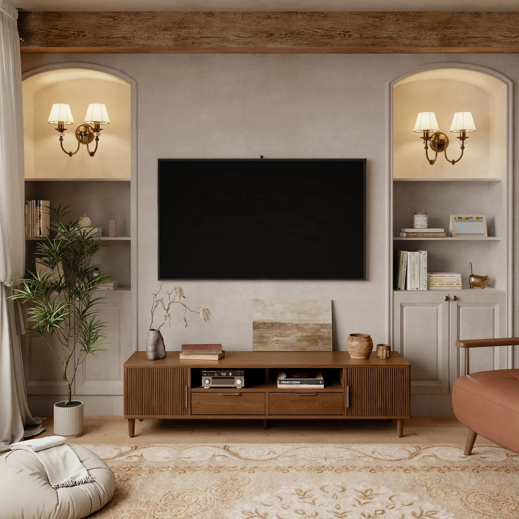 Meuble TV cannelé mid-century – Noyer, 160 cm
