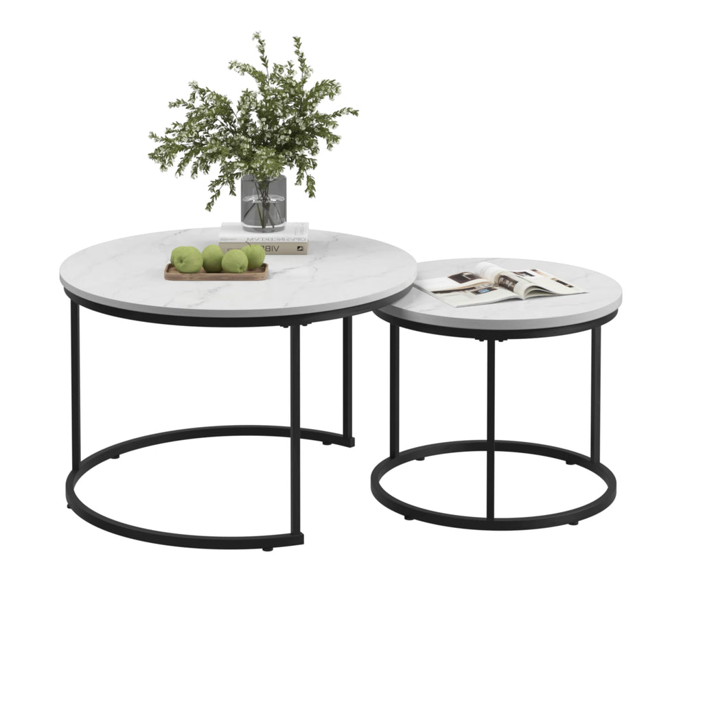 Tables d'appoint plateau effet marbre – Lot de 2