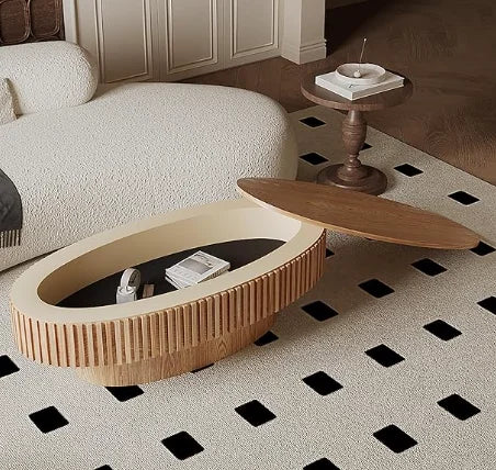 Table basse ovale tambour – Panneaux bois, 111 cm