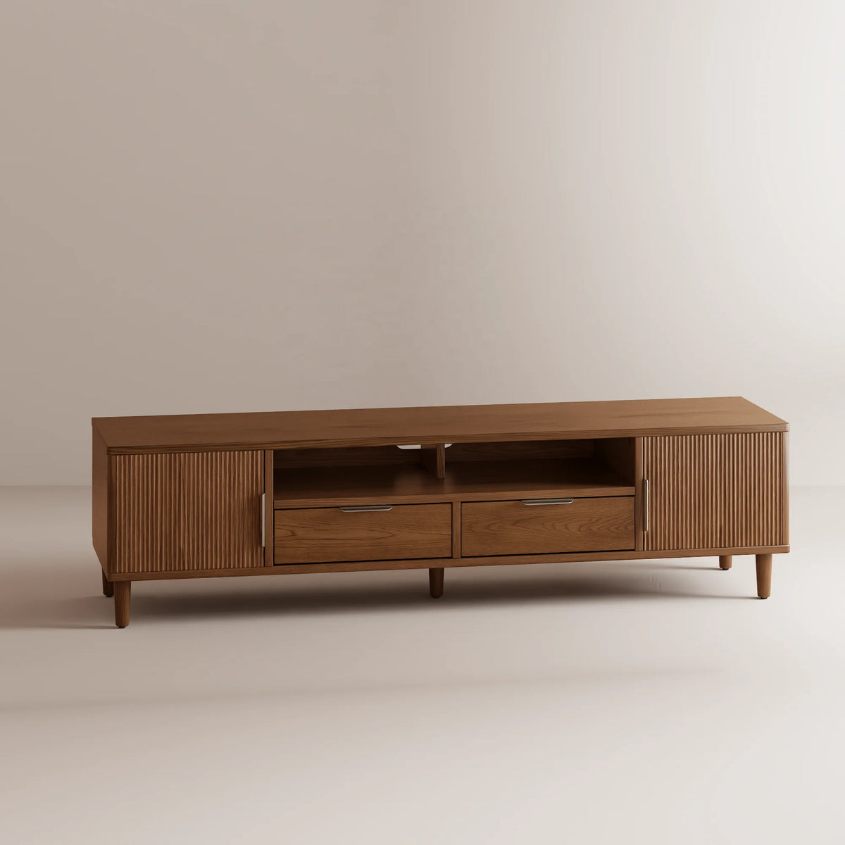 Meuble TV cannelé mid-century – Noyer, 160 cm