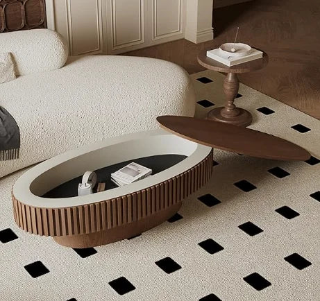 Table basse ovale tambour – Panneaux bois, 111 cm