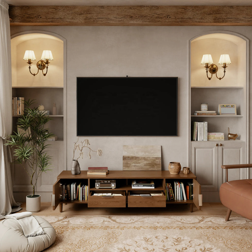 Meuble TV cannelé mid-century – Noyer, 160 cm