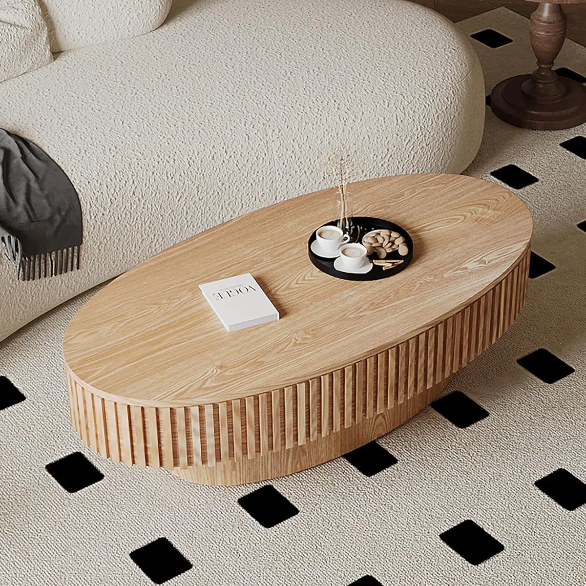 Table basse ovale tambour – Panneaux bois, 111 cm