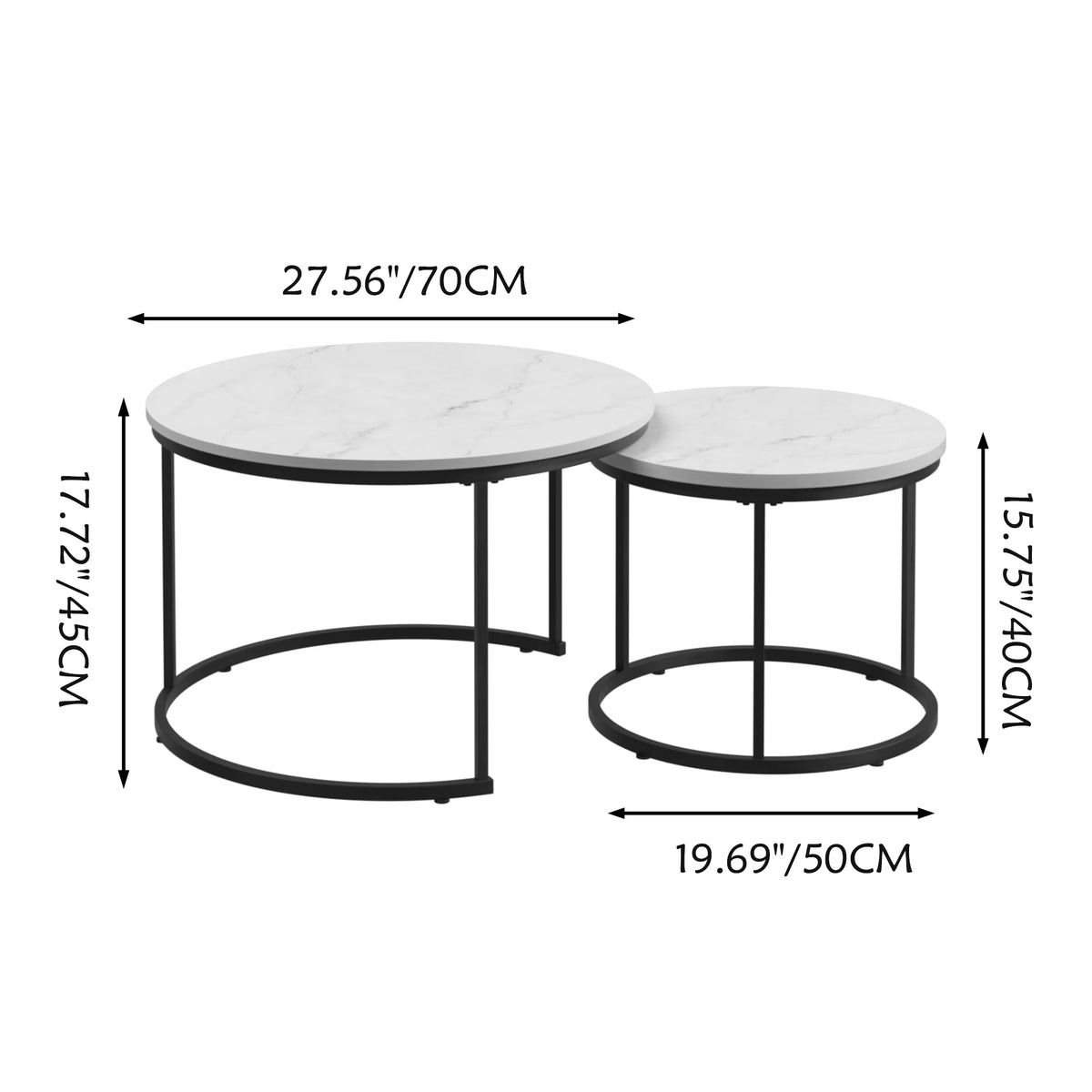 Tables d'appoint plateau effet marbre – Lot de 2
