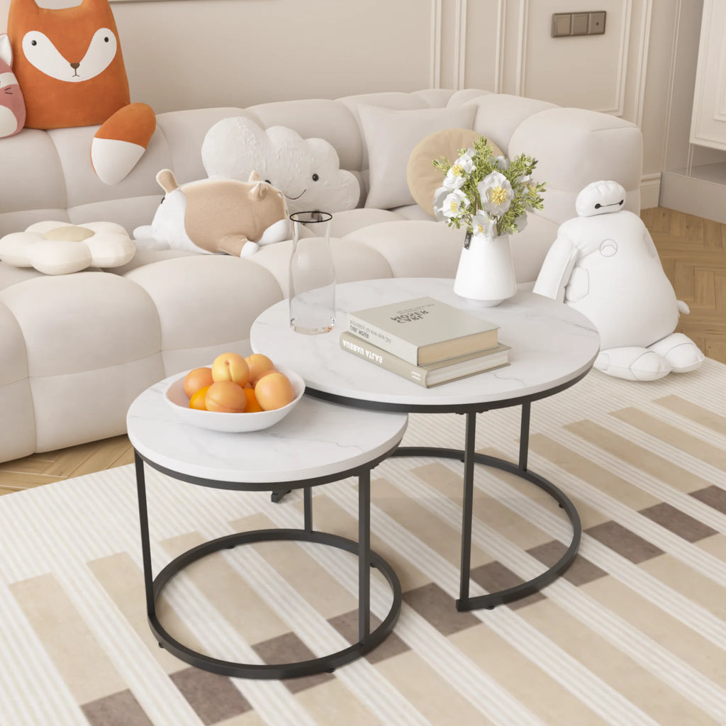 Tables d'appoint plateau effet marbre – Lot de 2