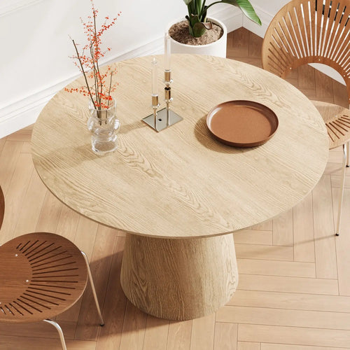 Table à manger ronde minimaliste – Bois naturel, Ø 110 cm