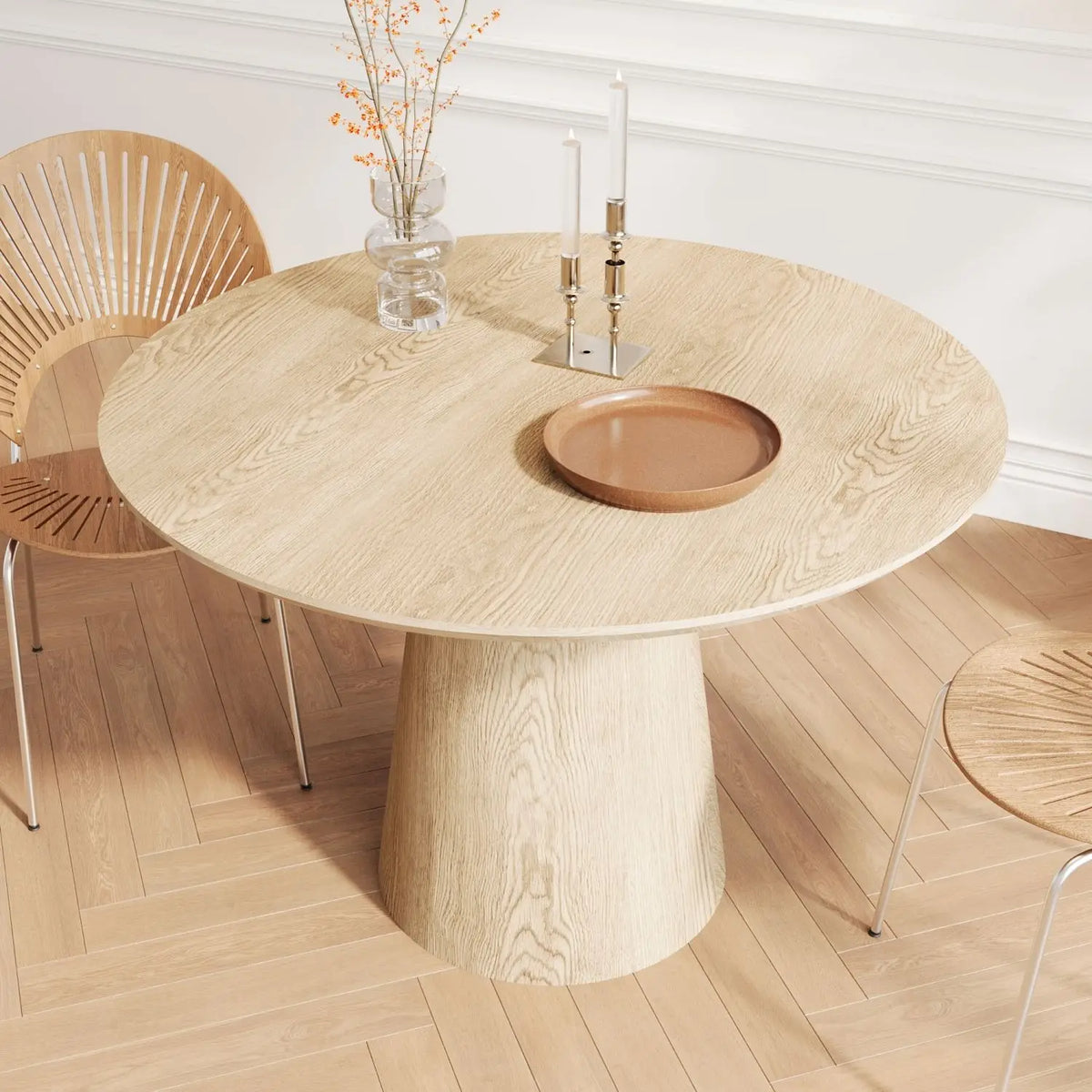 Table à manger ronde minimaliste – Bois naturel, Ø 110 cm