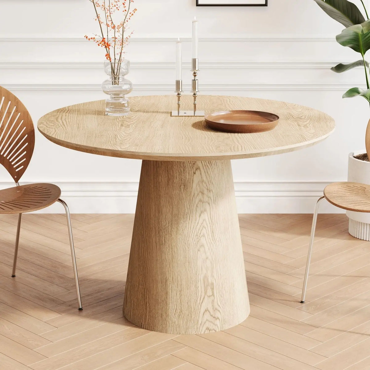 Table à manger ronde minimaliste – Bois naturel, Ø 110 cm