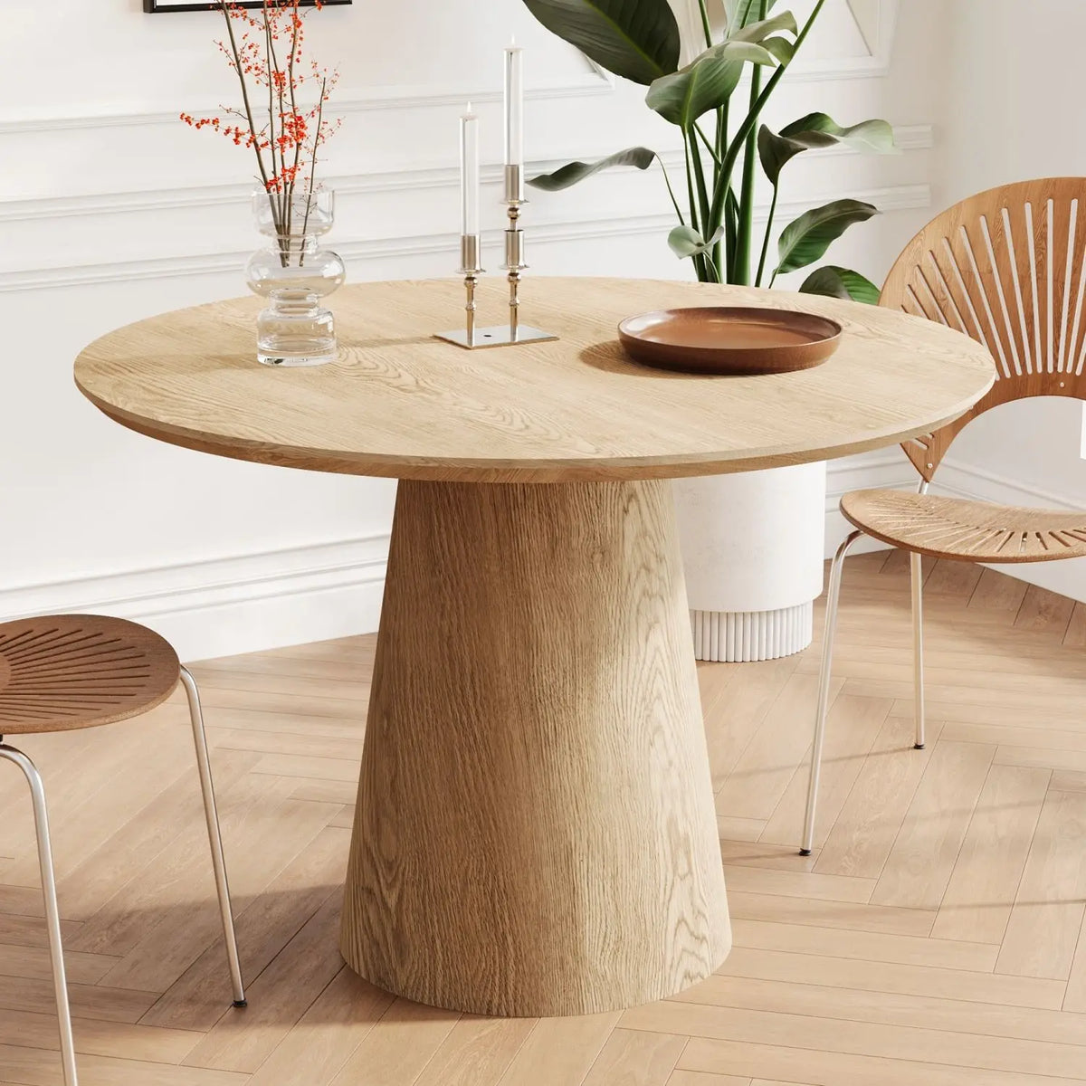 Table à manger ronde minimaliste – Bois naturel, Ø 110 cm